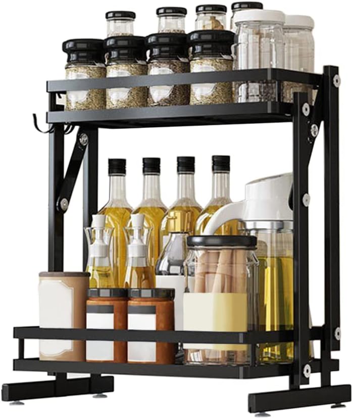 Mini Organizador Doble de Acero con Estante – Versátil y Ajustable para Cocina y Baño