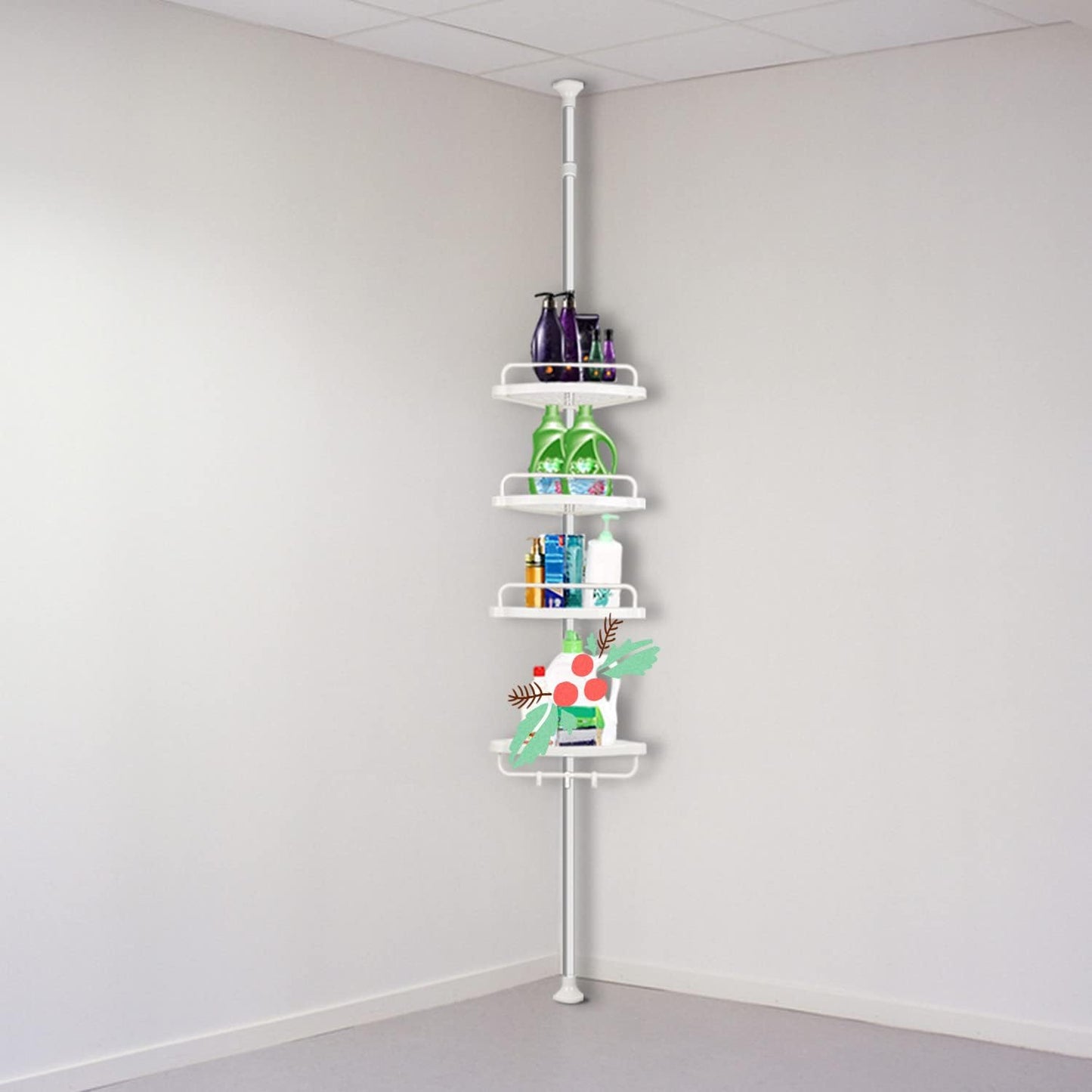 Organizador Esquinero con Vara de 4 Bases | Repisa Adhesiva para Baño y Cocina