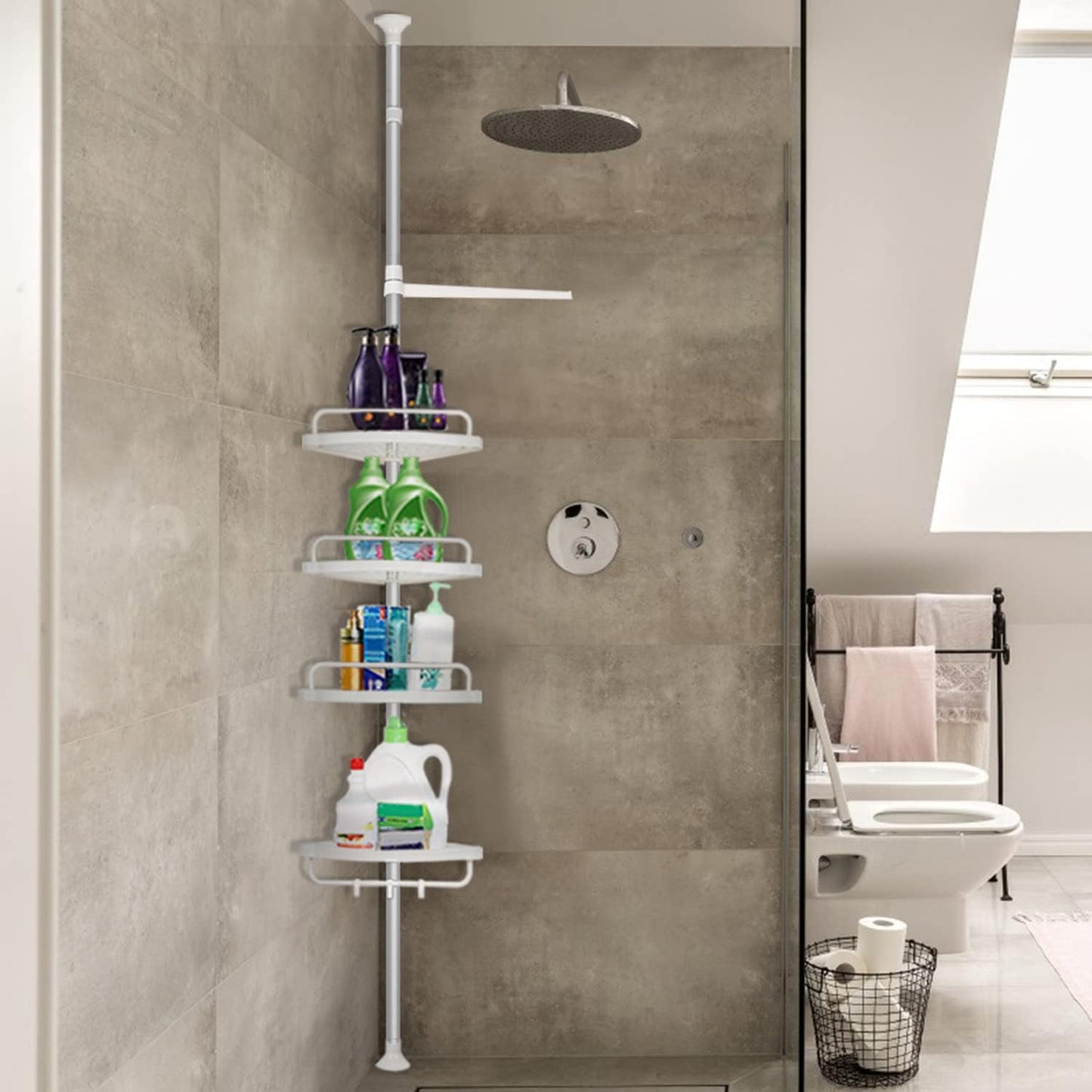 Organizador Esquinero con Vara de 4 Bases | Repisa Adhesiva para Baño y Cocina