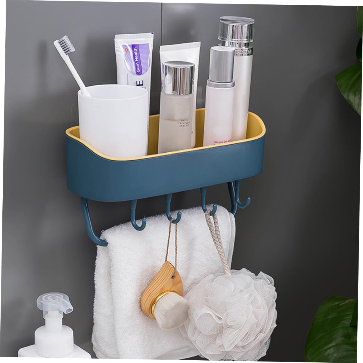 Organizador Multiuso con Base y Ganchos – Solución de Almacenamiento Versátil para Baño y Cocina
