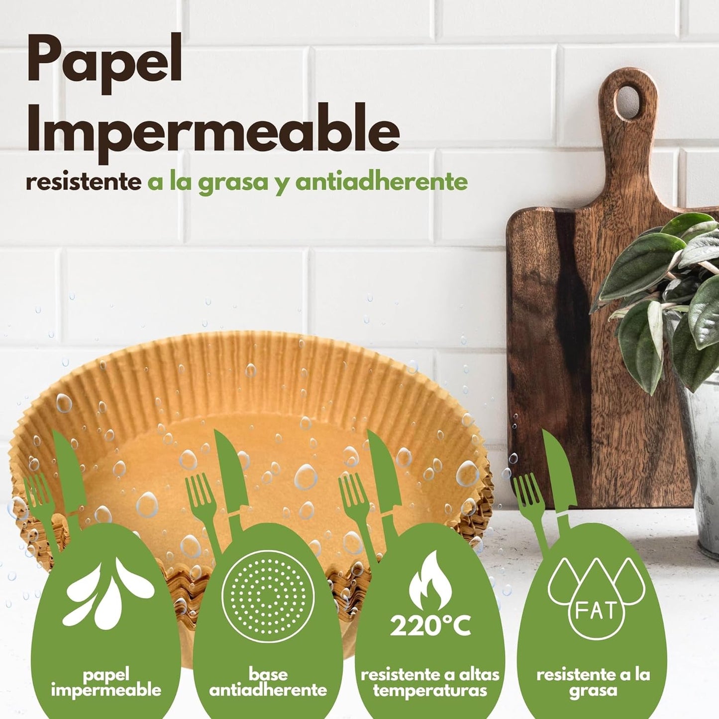 Filtro para Freidora de Aire 50 PC 16cm – Papel Pergamino Grado Alimenticio, Resistente al Calor, Desechable y Fácil de Usar