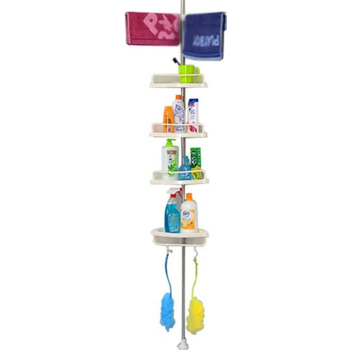 Organizador Esquinero con Vara de 4 Bases | Repisa Adhesiva para Baño y Cocina