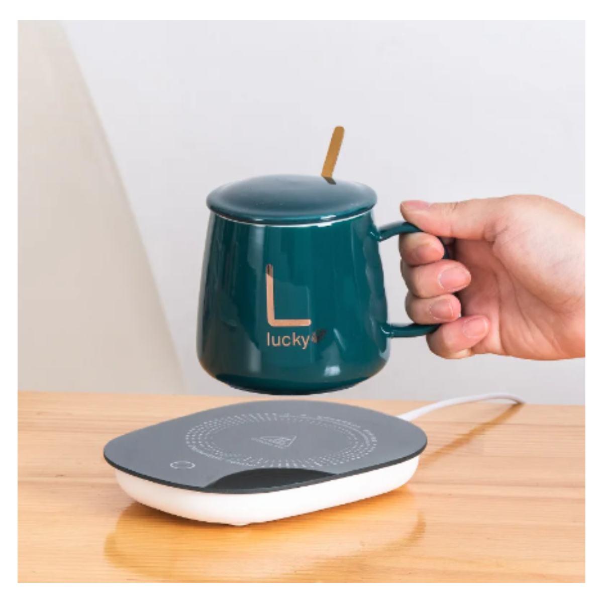 Taza de Cerámica y Portavaso con Calentador USB