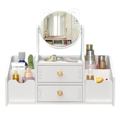 Organizador de Maquillaje con Espejo Giratorio 360° | Almacenamiento Versátil y Elegante