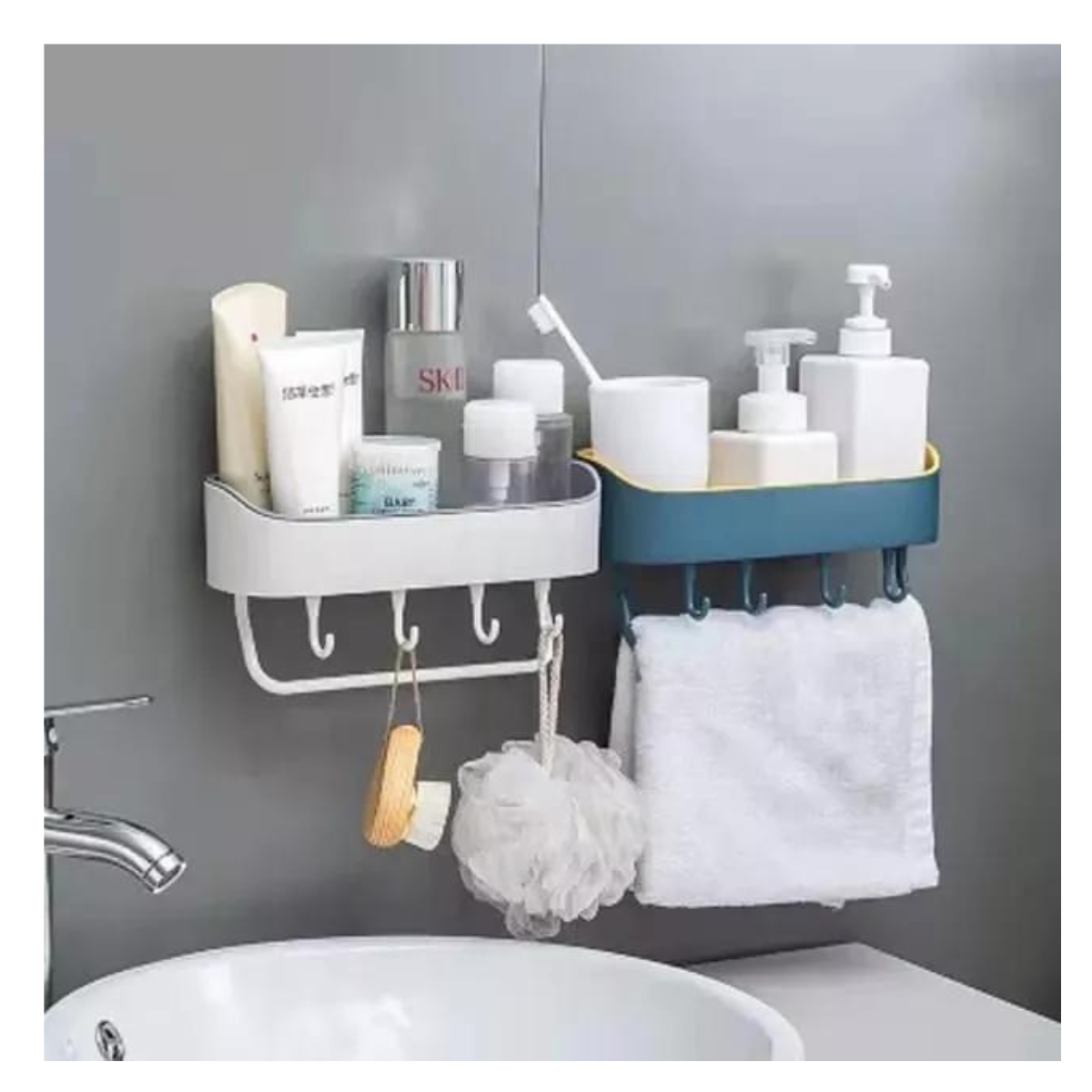 Organizador Multiuso con Base y Ganchos – Solución de Almacenamiento Versátil para Baño y Cocina