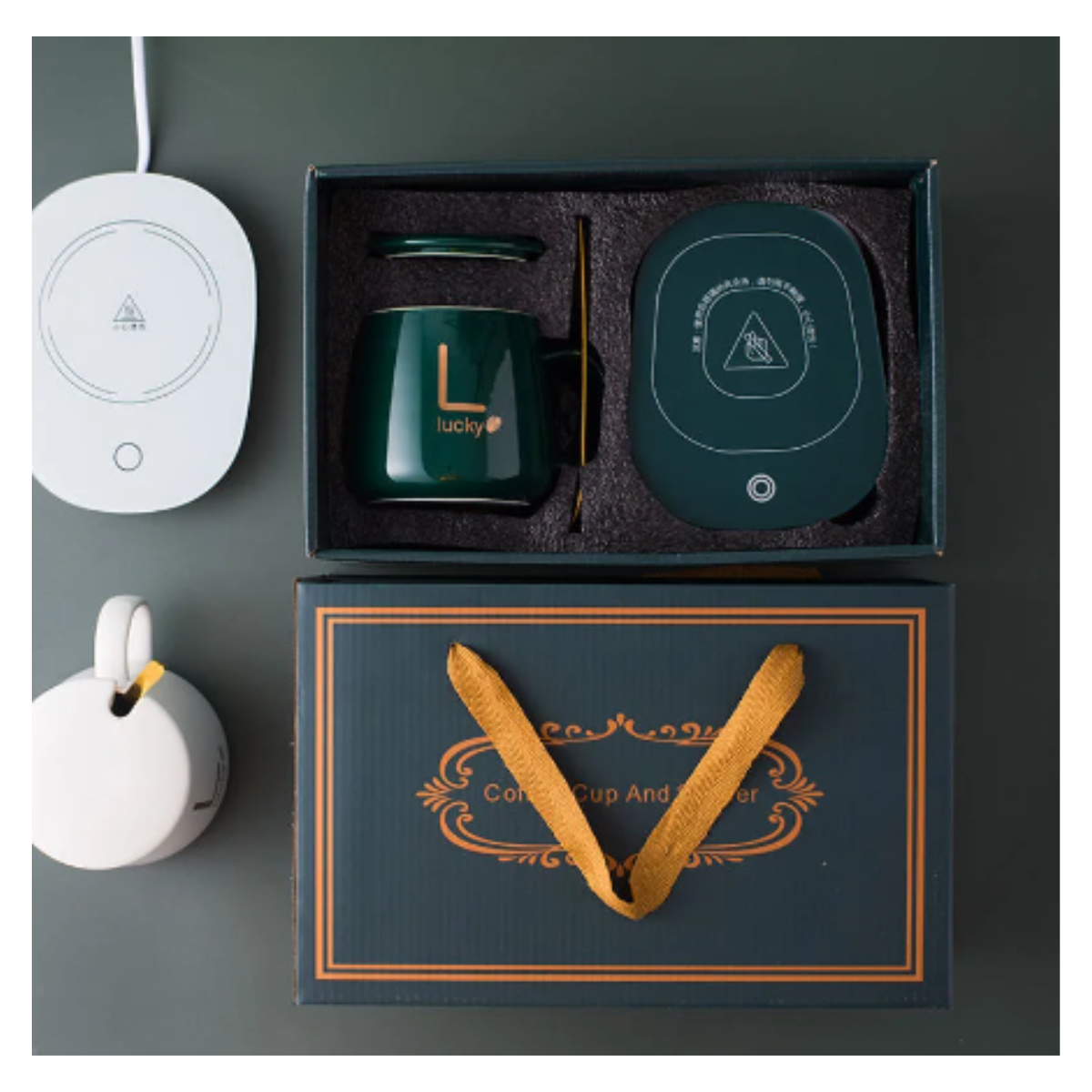 Taza de Cerámica y Portavaso con Calentador USB