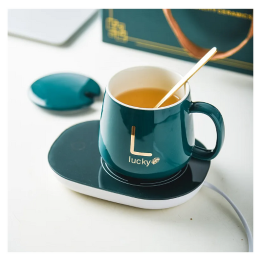 Taza de Cerámica y Portavaso con Calentador USB