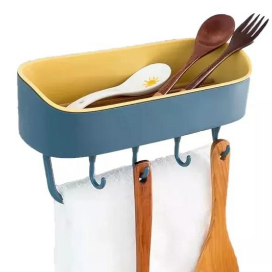 Organizador Multiuso con Base y Ganchos – Solución de Almacenamiento Versátil para Baño y Cocina