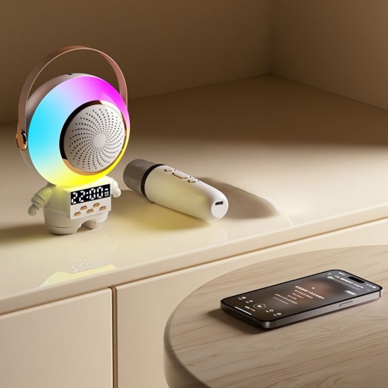 Altavoz Karaoke Astronauta Multifuncional | Bluetooth, Luz Nocturna y Carga Inalámbrica