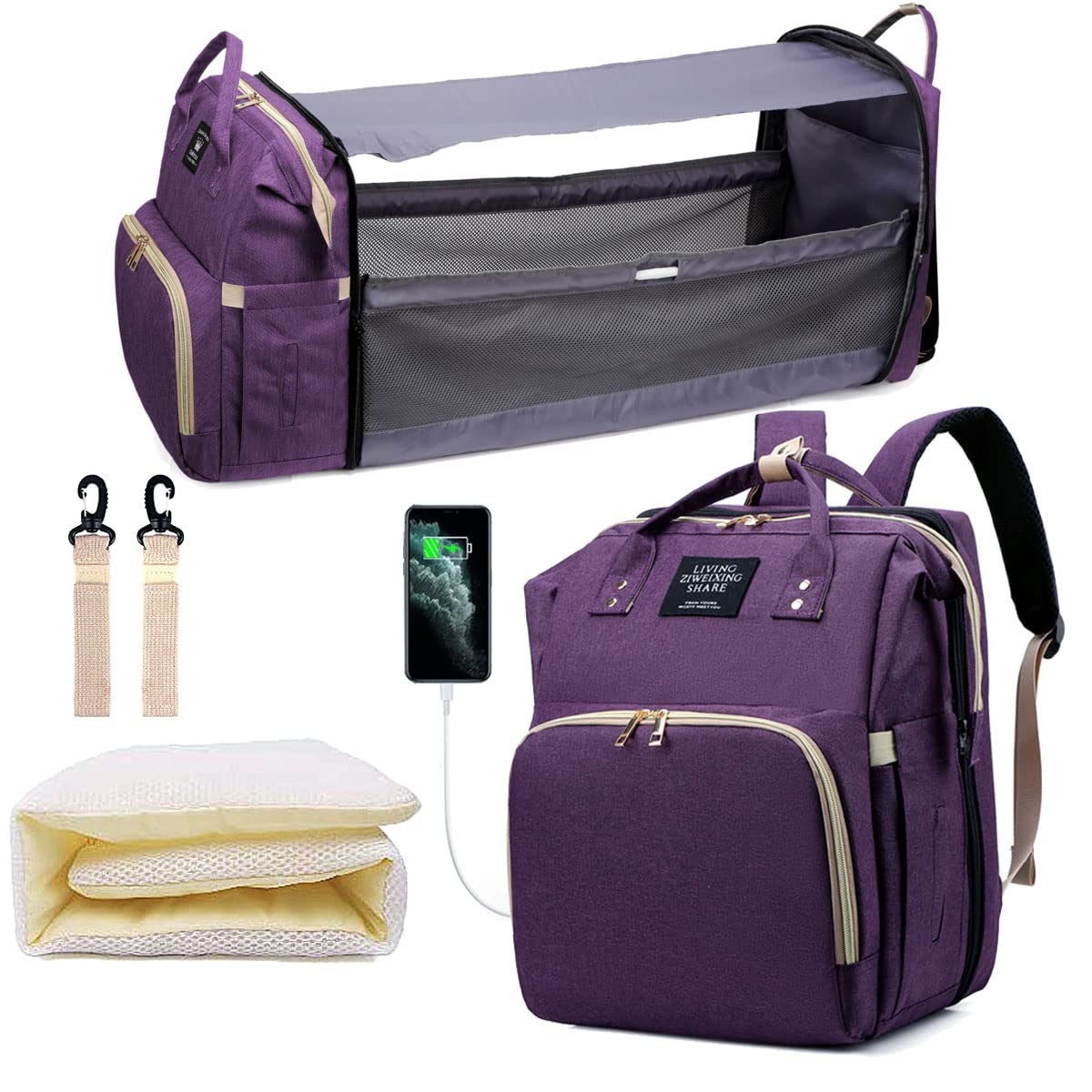 Bolso de Paseo 2 en 1 con Cambiador y Mochila para Pañales - Práctico, Seguro y Portátil