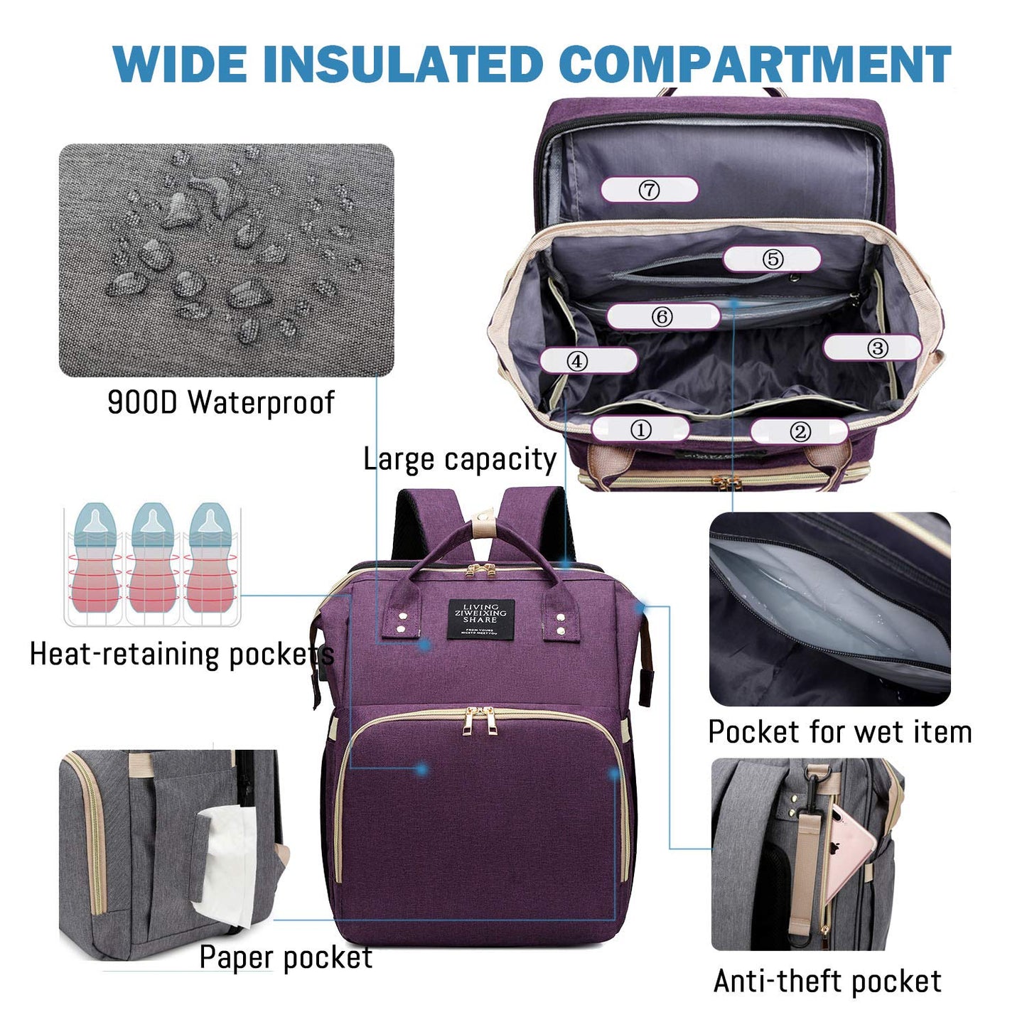 Bolso de Paseo 2 en 1 con Cambiador y Mochila para Pañales - Práctico, Seguro y Portátil