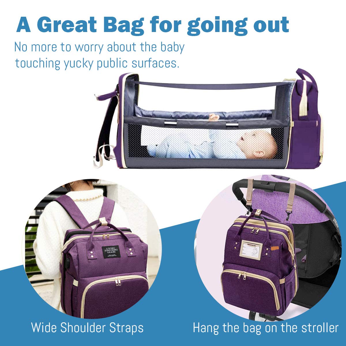 Bolso de Paseo 2 en 1 con Cambiador y Mochila para Pañales - Práctico, Seguro y Portátil
