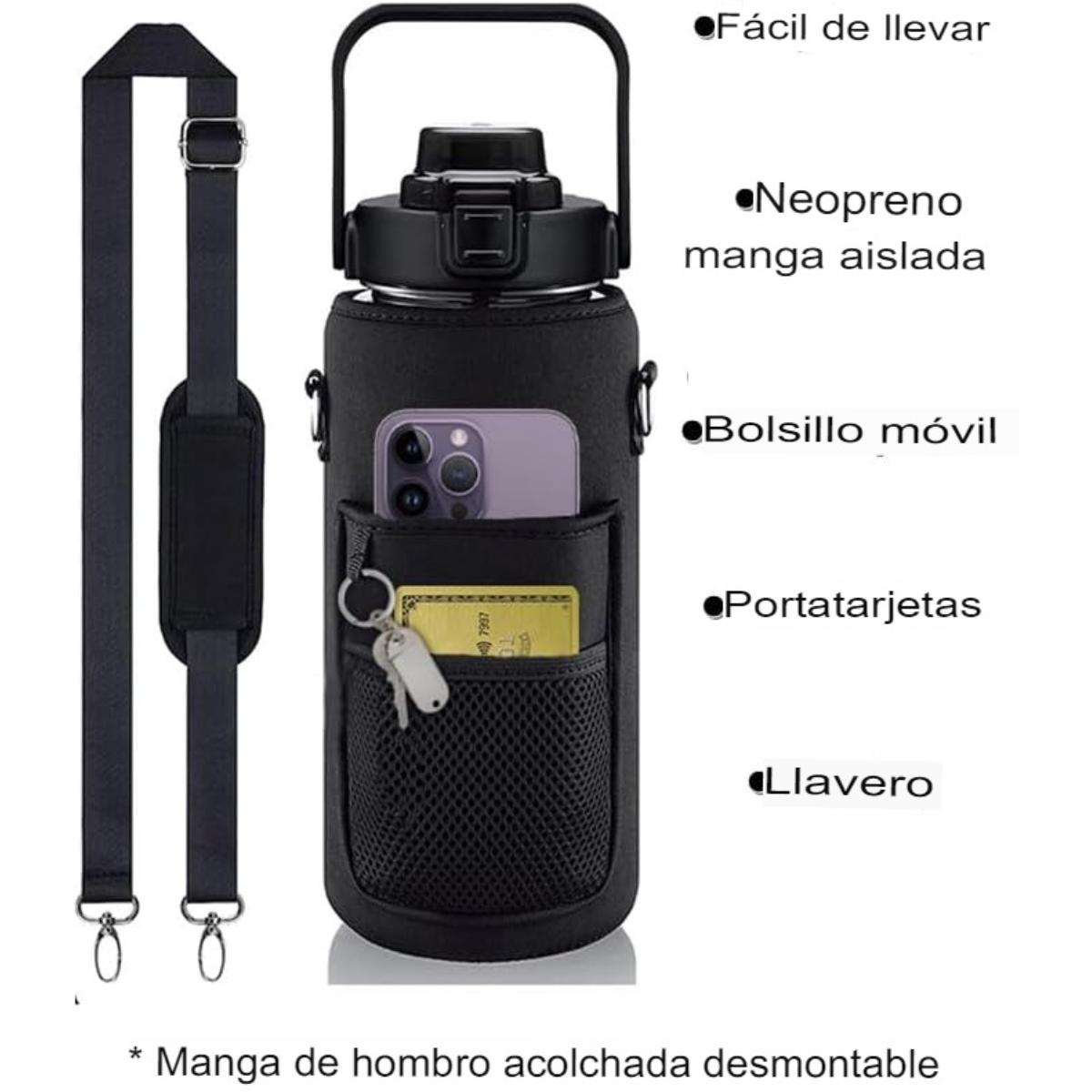 Botella de Agua Multifuncional 1.9 L - Hidratación Fácil y Saludable con Marcador de Tiempo