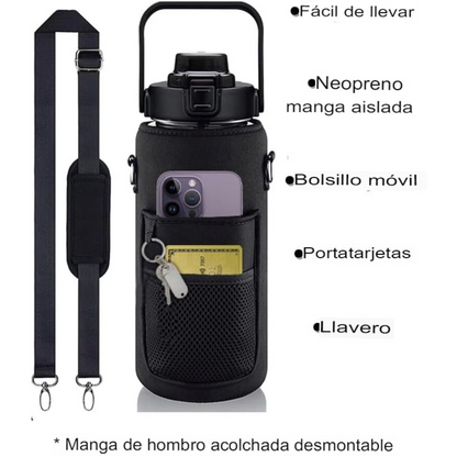Botella de Agua Multifuncional 1.9 L - Hidratación Fácil y Saludable con Marcador de Tiempo