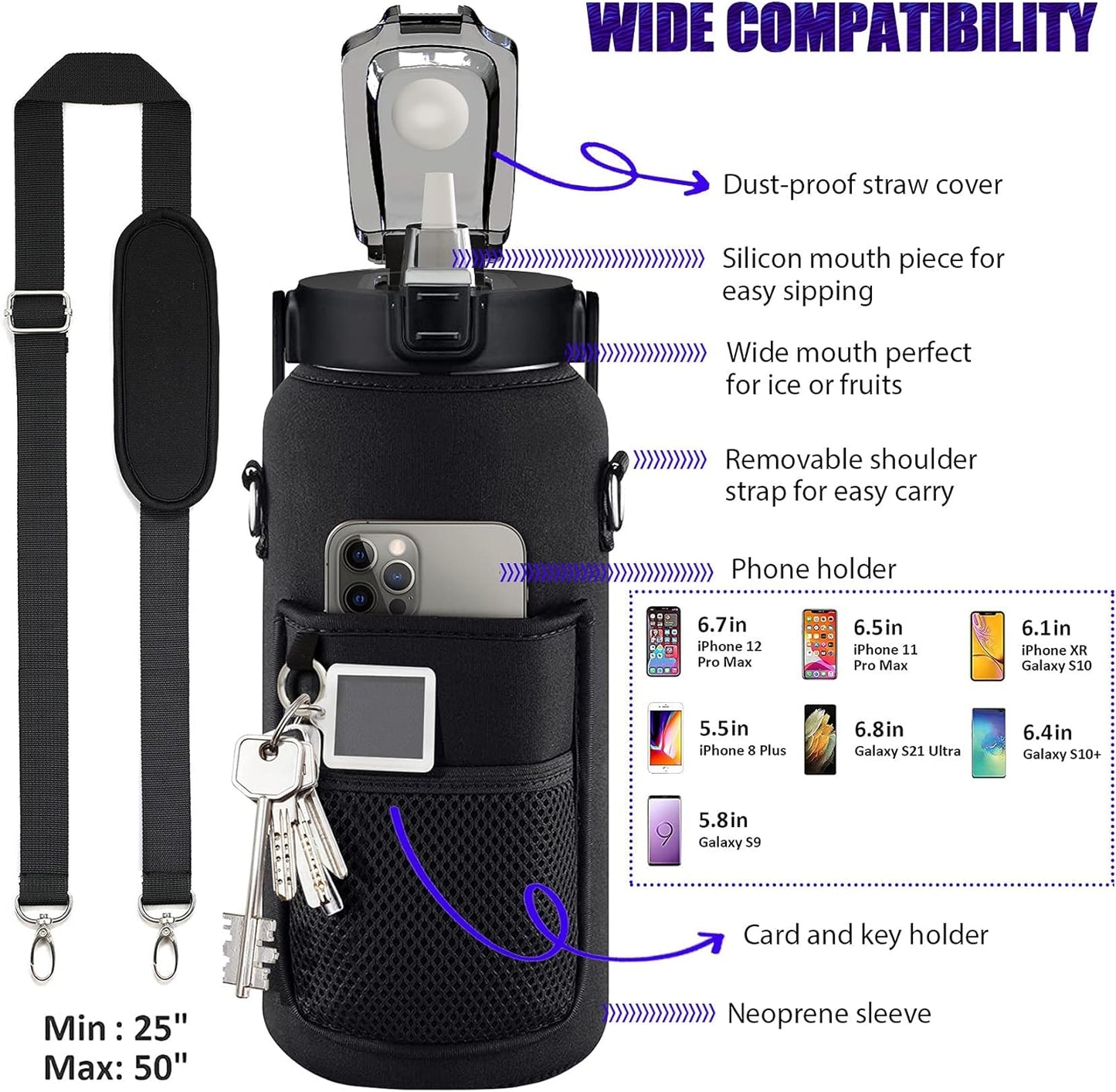 Botella de Agua Multifuncional 1.9 L - Hidratación Fácil y Saludable con Marcador de Tiempo
