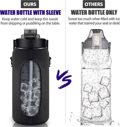 Botella de Agua Multifuncional 1.9 L - Hidratación Fácil y Saludable con Marcador de Tiempo