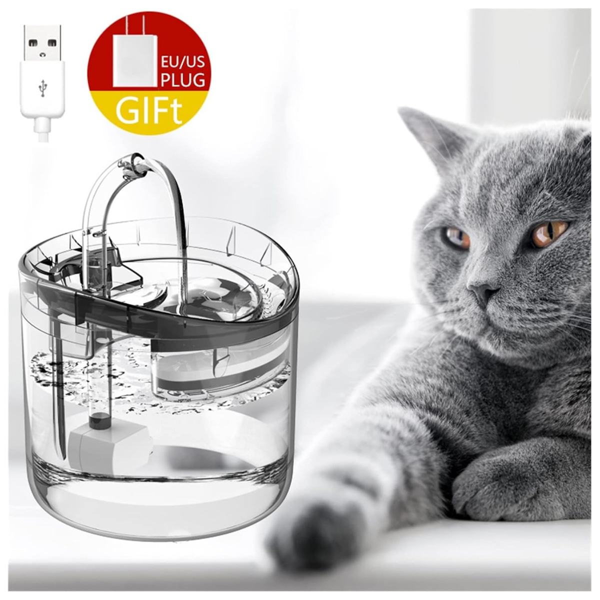 Fuente de Agua Transparente 1.6 L para Mascotas