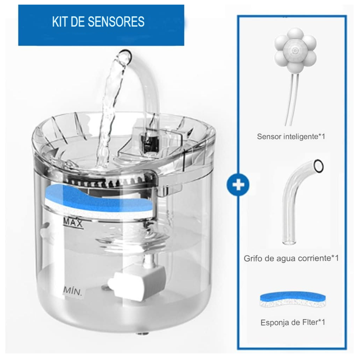 Fuente de Agua Transparente 1.6 L para Mascotas
