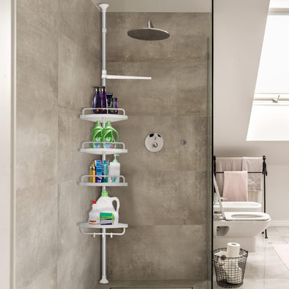Organizador Esquinero con Vara de 4 Bases | Repisa Adhesiva para Baño y Cocina