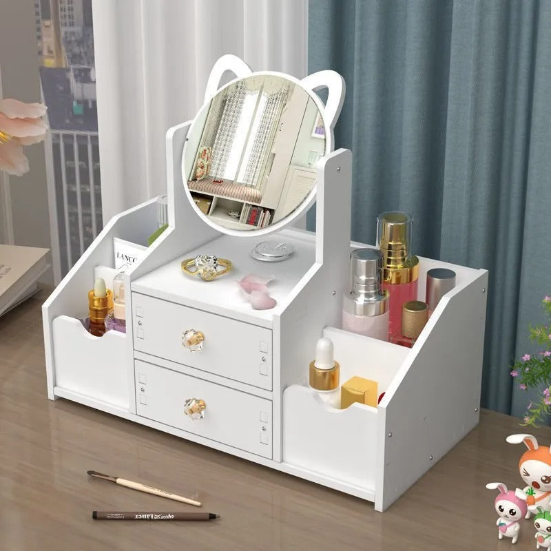 Organizador de Maquillaje con Espejo Giratorio 360° | Almacenamiento Versátil y Elegante