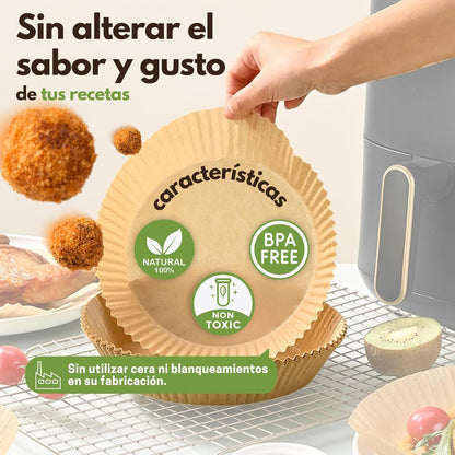 Filtro para Freidora de Aire 50 PC 16cm – Papel Pergamino Grado Alimenticio, Resistente al Calor, Desechable y Fácil de Usar