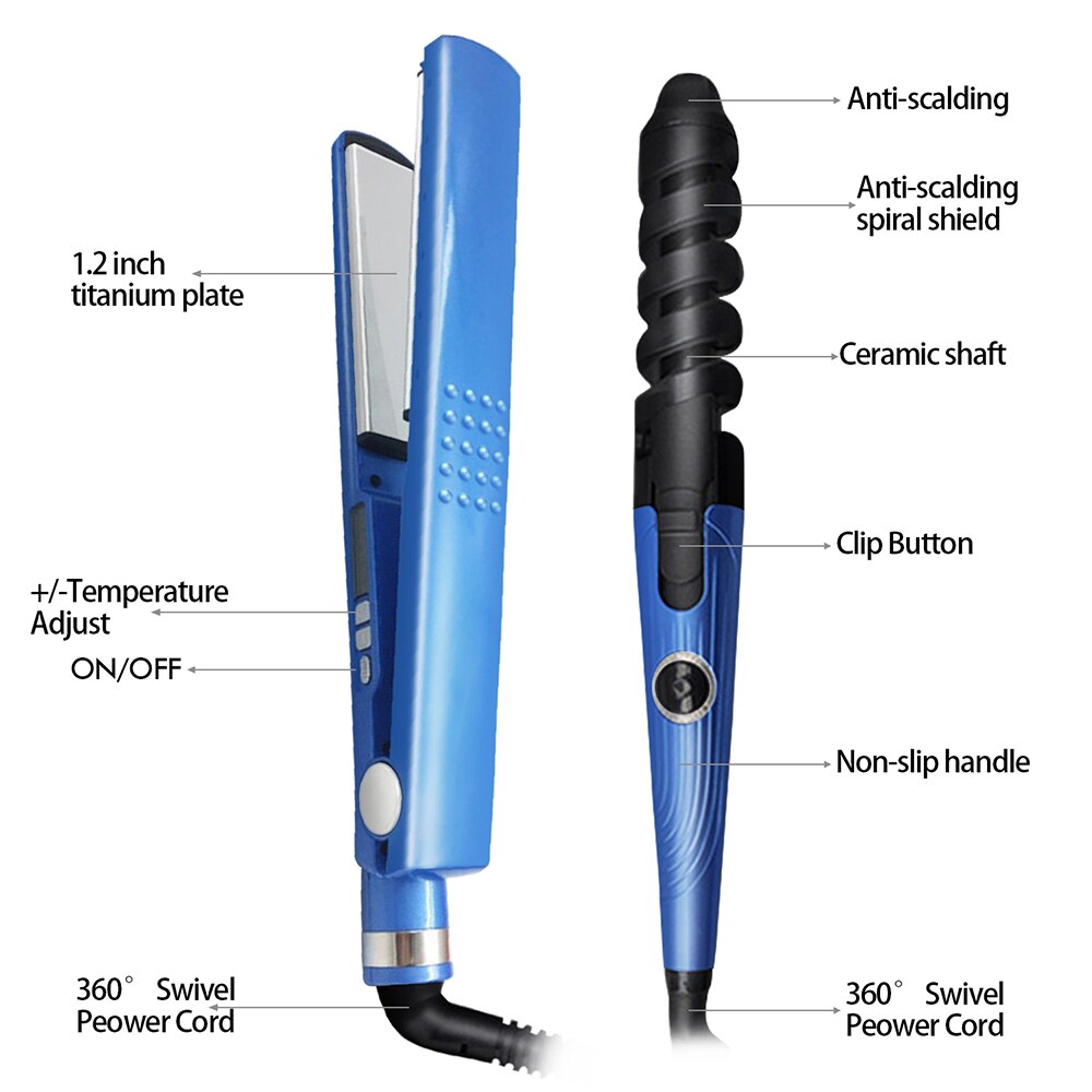 Kit de Plancha de Cabello, Rizadora y Peine Nano Titanium - Peinado Profesional Rápido y Sin Daño
