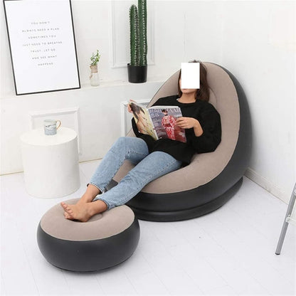 Sofá Inflable con Reposapiés – Sillón Inflable Portátil para Interiores y Exteriores, Cama Sofá Individual