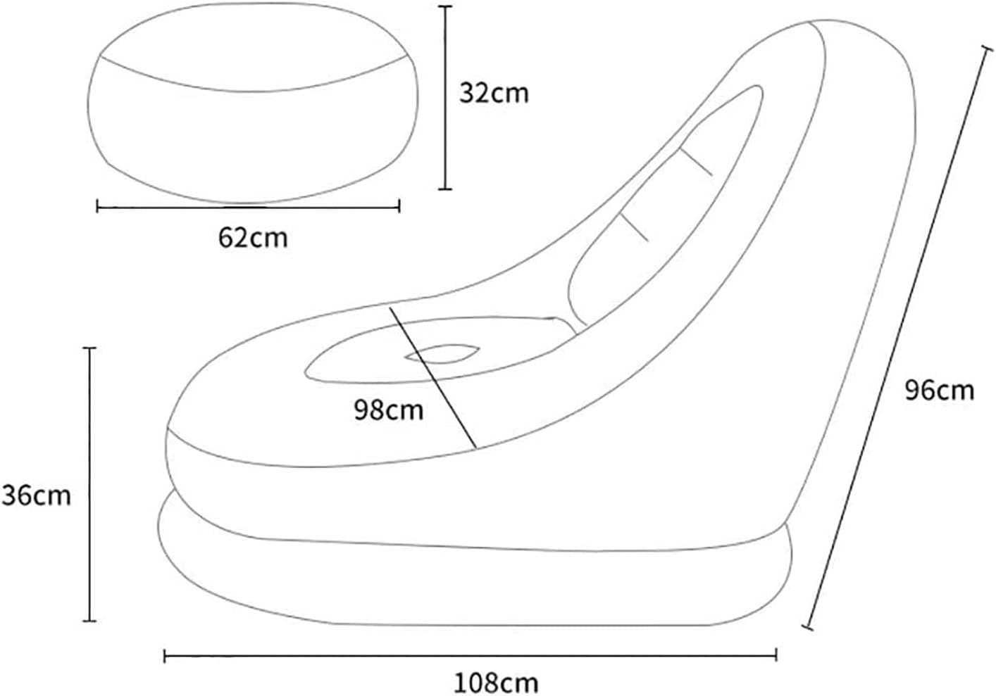 Sofá Inflable con Reposapiés – Sillón Inflable Portátil para Interiores y Exteriores, Cama Sofá Individual