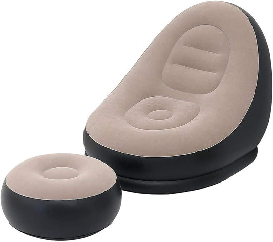 Sofá Inflable con Reposapiés – Sillón Inflable Portátil para Interiores y Exteriores, Cama Sofá Individual