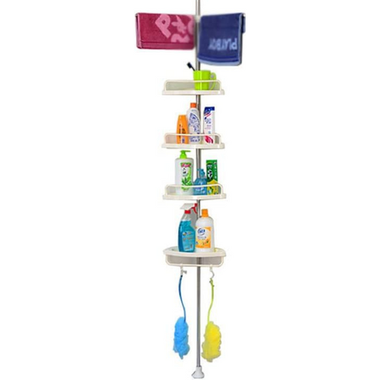 Organizador Esquinero con Vara de 4 Bases | Repisa Adhesiva para Baño y Cocina