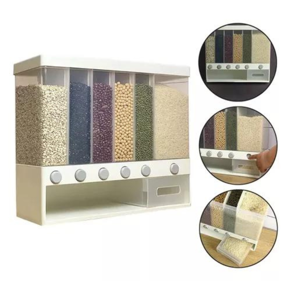 Dispensador de Granos con 6 Divisores - Organiza y Optimiza tu Cocina