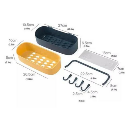 Organizador Multiuso con Base y Ganchos – Solución de Almacenamiento Versátil para Baño y Cocina